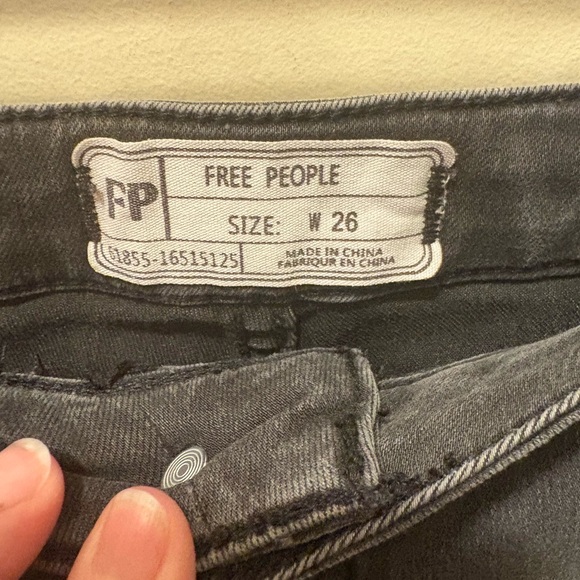 Free People | Just Float On Bell Bottom Flare Jeans Washed Black Gray Raw Hem 26 - Picture 5 of 9